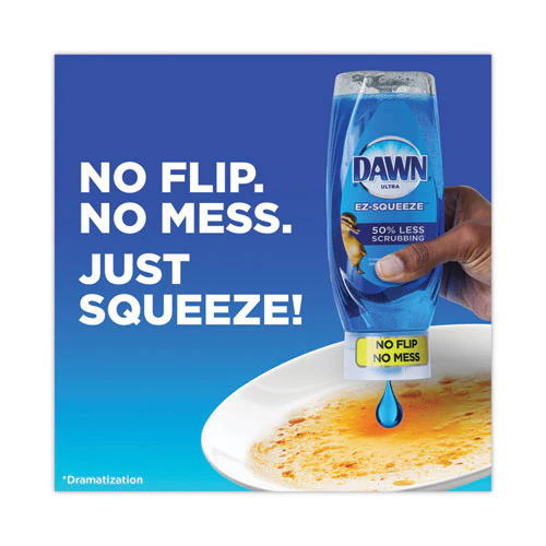 Ultra Liquid Dish Detergent, Dawn Original, Three 22 Oz E-z Squeeze Bottles, 2 Sponges - Image 2