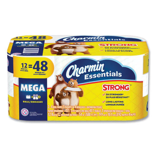 Essentials Strong Bathroom Tissue, Septic Safe, 1-ply, White, 451/roll,12 Rolls/pack - Image 1