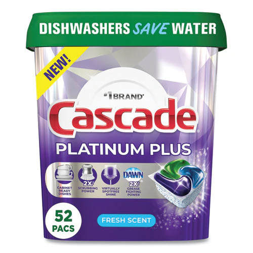 Platinum Plus Actionpacs Dishwasher Detergent Pods, Fresh Scent, 28.4 Oz Tub, 52/tub, 3 Tubs/carton - Image 2