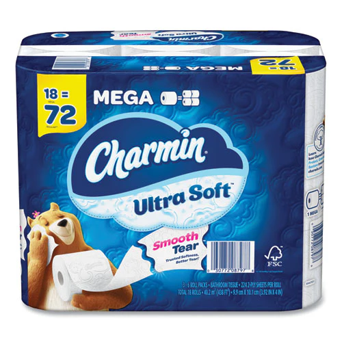 Ultra Soft Bathroom Tissue, Mega Roll, Septic Safe, 2-ply, White, 224 Sheets/roll, 18 Rolls/carton - Image 1