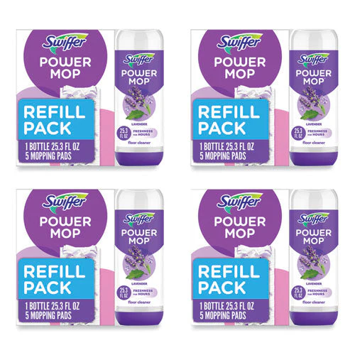 Powermop Cleaning Solution And Pads Refill Pack, Lavender, 25.3 Oz Bottle And 5 Pads Per Pack, 4 Packs/carton - Image 1