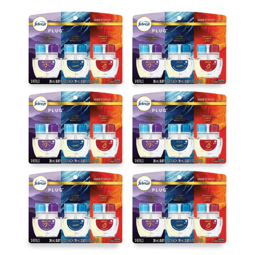 Plug Air Freshener Refills, 2.63 Oz, Alpine Wildflower Cedar/hinoki Ginger Water Lily/mandarin Amber Lava, 3/pk, 6 Pk/carton - Image 1