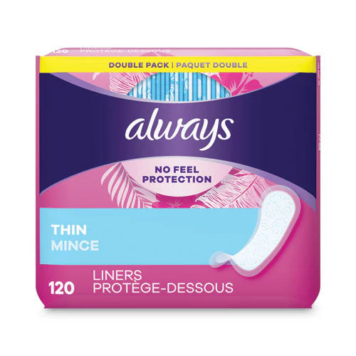 Thin Daily Panty Liners, Regular, 120/pack, 6 Packs/carton - Image 1