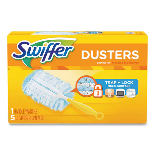Dusters Starter Kit, Dust Lock Fiber, 6" Handle, Blue/yellow, 6/carton - Image 1