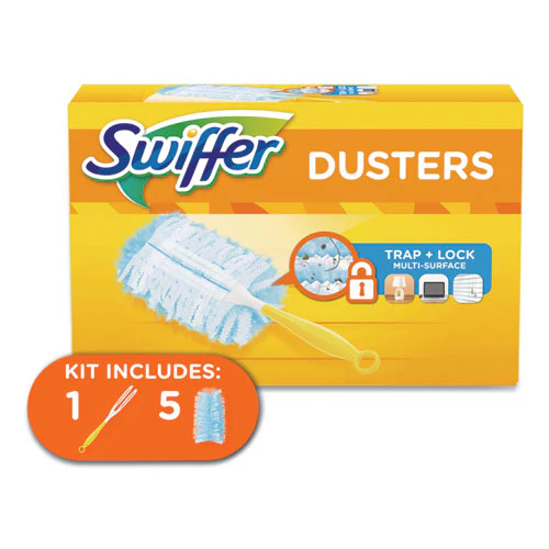 Dusters Starter Kit, Dust Lock Fiber, 6" Handle, Blue/yellow - Image 1
