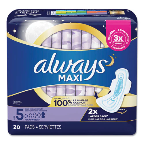 Maxi Pads, Extra Heavy Overnight, 20/pack, 6 Packs/carton - Image 1