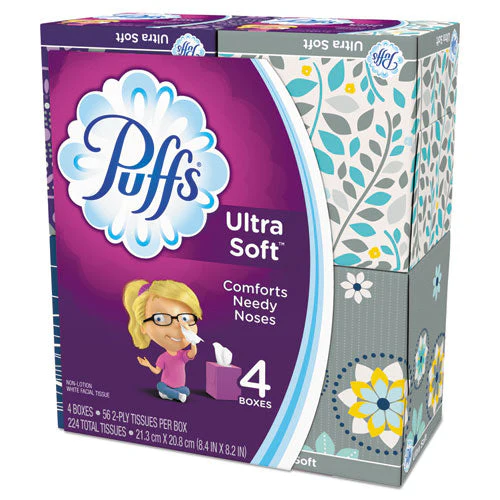 Ultra Soft Facial Tissue, 2-ply, White, 56 Sheets/box, 4 Boxes/pack, 6 Packs/carton - Image 1