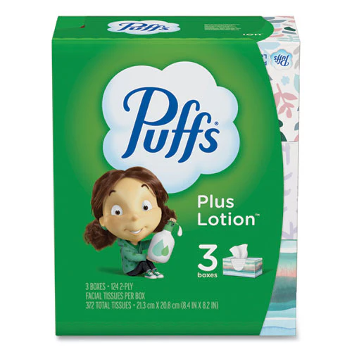 Plus Lotion Facial Tissue, 2-ply, White, 124/box, 3 Box/pack, 8 Packs/carton - Image 1