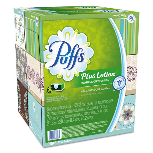 Plus Lotion Facial Tissue, 2-ply, White, 124 Sheets/box, 6 Boxes/pack, 4 Packs/carton - Image 1