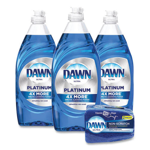 Platinum Liquid Dish Detergent, Refreshing Rain Scent, (3) 24 Oz Bottles Plus (2) Sponges/carton - Image 1