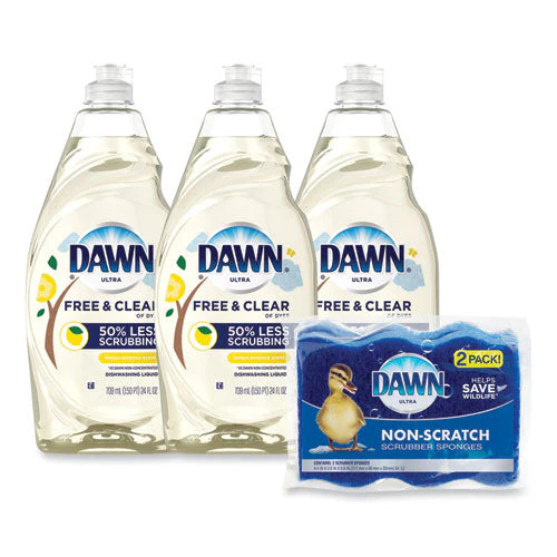 Platinum Liquid Dish Detergent, Lemon Scent, (3) 24 Oz Bottles Plus (2) Sponges/carton - Image 1