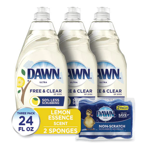 Platinum Liquid Dish Detergent, Lemon Scent, (3) 24 Oz Bottles Plus (2) Sponges/carton - Image 2