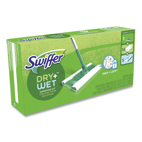 Sweeper Mop, 10 X 4.8 White Cloth Head, 46" Silver/green Aluminum/plastic Handle - Image 1