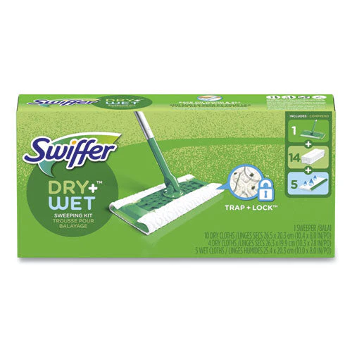 Sweeper Mop, 10 X 4.8 White Cloth Head, 46" Silver/green Aluminum/plastic Handle - Image 3