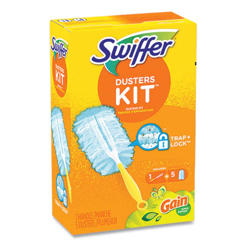 Dusters Starter Kit, Dust Lock Fiber, 6" Handle, Blue/yellow, Gain Scent - Image 1