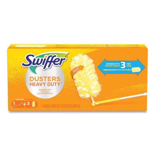 Heavy Duty Dusters With Extendable Handle, Plastic Handle Extends To 3 Ft, 1 Handle And 3 Dusters/kit, 6 Kits/carton - Image 1