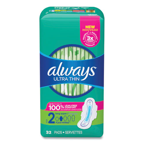Ultra Thin Pads With Wings, Size 2, Long, Super Absorbent, 32/pack - Image 1