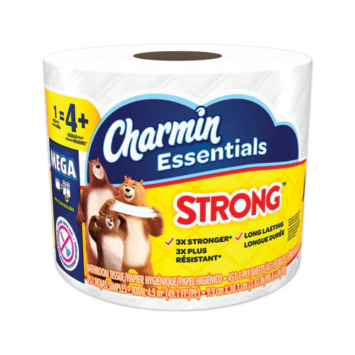 Essentials Strong Bathroom Tissue, Septic Safe, Individually Wrapped Rolls, 1-ply, White, 451/roll, 36 Rolls/carton - Image 1