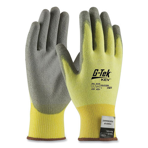 G-tek Kev Cut-resistant Seamless-knit Gloves, Large (size 9), Yellow/gray, 12 Pairs - Image 1