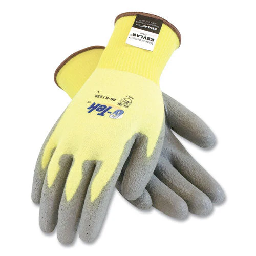 G-tek Kev Cut-resistant Seamless-knit Gloves, X-large (size 10), Yellow/gray, 12 Pairs - Image 1