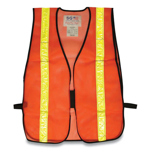 Hook And Loop Safety Vest, One Size Fits Most, Hi-viz Orange With Yellow Prismatic Tape - Image 1