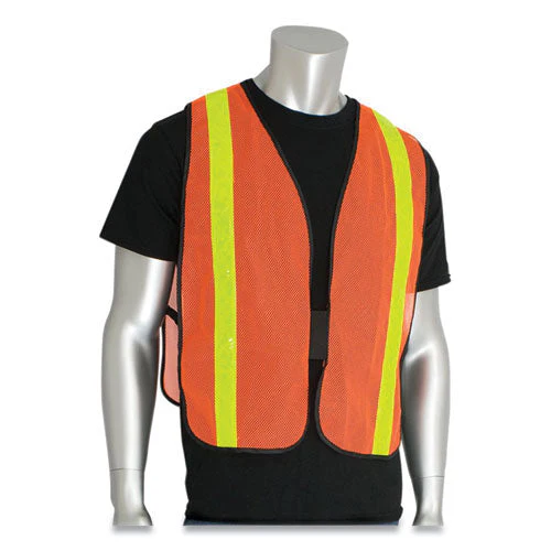 Hook And Loop Safety Vest, One Size Fits Most, Hi-viz Orange With Yellow Prismatic Tape - Image 2