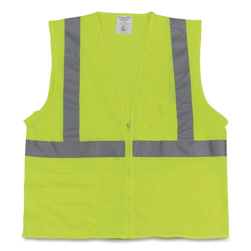 Ansi Class 2 Two-pocket Zipper Mesh Safety Vest, Large, Hi-viz Lime Yellow - Image 1