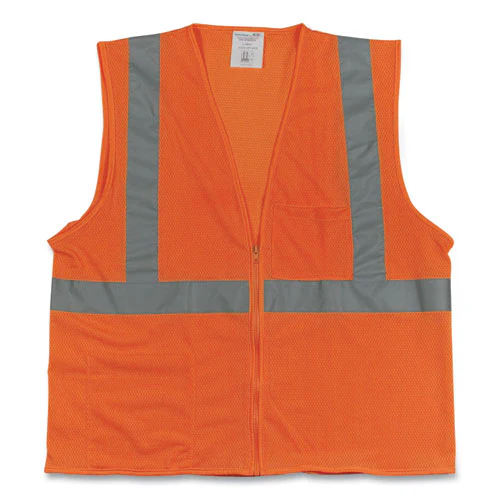 Ansi Class 2 Two-pocket Zipper Mesh Safety Vest, Polyester Mesh, 2x-large, Orange - Image 1