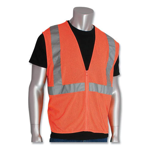 Ansi Class 2 Two-pocket Zipper Mesh Safety Vest, Polyester Mesh, 2x-large, Orange - Image 3