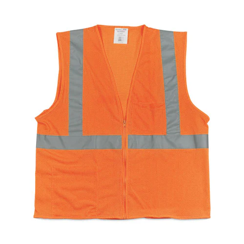 Ansi Class 2 Two-pocket Zipper Mesh Safety Vest, Polyester Mesh, Large, Orange - Image 1