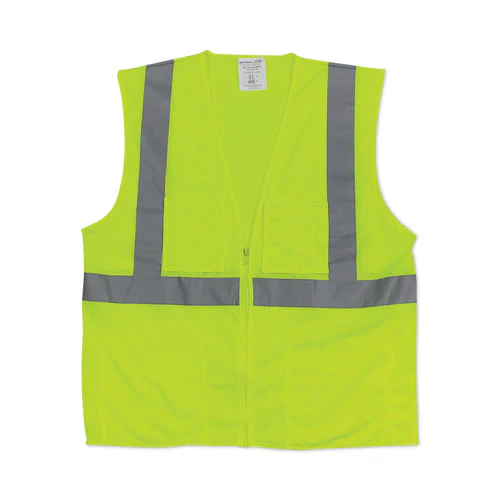 Ansi Class 2 Four Pocket Zipper Safety Vest, Polyester Mesh, 3x-large, Hi-viz Lime Yellow - Image 1