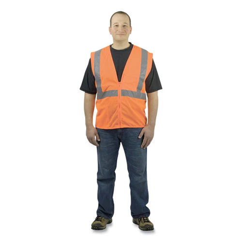 Ansi Class 2 Four Pocket Zipper Safety Vest, Polyester Mesh, Large, Hi-viz Orange - Image 1