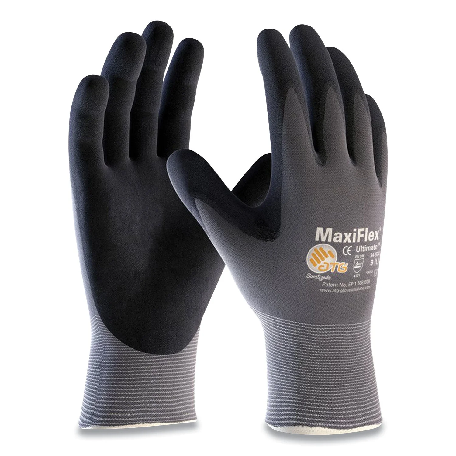 Ultimate Seamless Knit Nylon Gloves, Nitrile Coated Microfoam Grip On Palm And Fingers, Medium, Gray, 12 Pairs - Image 1
