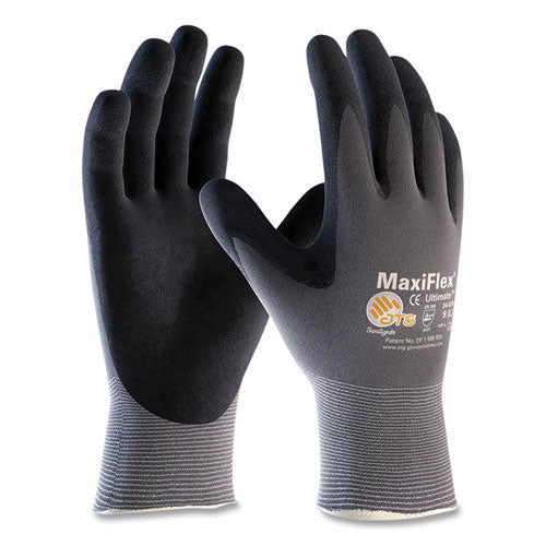 Ultimate Seamless Knit Nylon Gloves, Nitrile Coated Microfoam Grip On Palm And Fingers, Small, Gray, 12 Pairs - Image 1