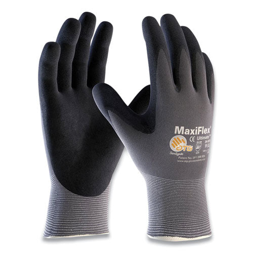 Ultimate Seamless Knit Nylon Gloves, Nitrile Coated Microfoam Grip On Palm And Fingers, X-large, Gray, 12 Pairs - Image 1