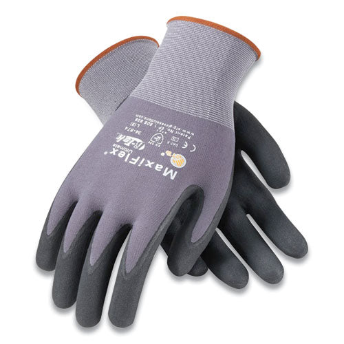 Ultimate Seamless Knit Nylon Gloves, Nitrile Coated Microfoam Grip On Palm And Fingers, X-large, Gray, 12 Pairs - Image 2