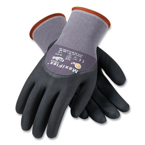 Ultimate Seamless Knit Nylon Gloves, Nitrile Coated Microfoam Grip On Palm, Fingers And Knuckles, Large, Gray, 12 Pairs - Image 1