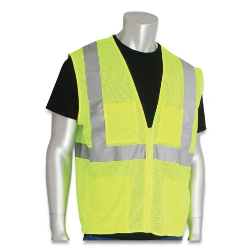 Ansi Class 2 Four Pocket Zipper Safety Vest, Polyester Mesh, 4x-large, Hi-viz Lime Yellow - Image 1