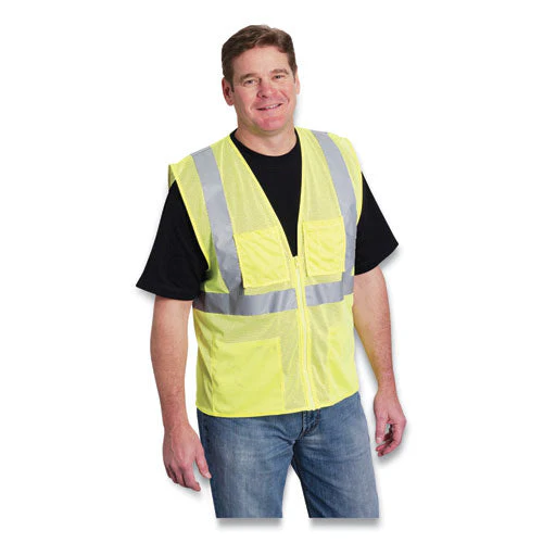 Ansi Class 2 Four Pocket Zipper Safety Vest, Polyester Mesh, 4x-large, Hi-viz Lime Yellow - Image 2