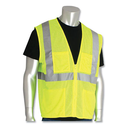 Ansi Class 2 Four Pocket Zipper Safety Vest, Polyester Mesh, 5x-large, Hi-viz Lime Yellow - Image 1