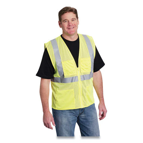Ansi Class 2 Four Pocket Zipper Safety Vest, Polyester Mesh, X-large, Hi-viz Lime Yellow - Image 1