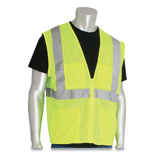 Ansi Class 2 Four Pocket Zipper Safety Vest, Polyester Mesh, X-large, Hi-viz Lime Yellow - Image 2