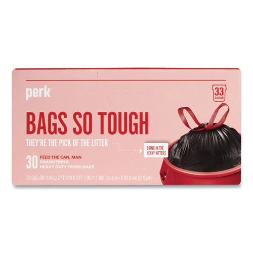 Drawstring Heavy-duty Trash Bags, 33 Gal, 1.1 Mil, 37" X 33", Black, 30/box - Image 1