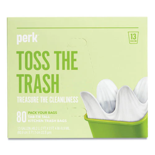 Tab-tie Tall Kitchen Trash Bags, 13 Gal, 0.9 Mil, 28" X 24", White, 80/box - Image 1