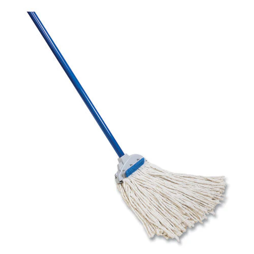 Super Scrubber Wet Mop, White Cotton Head, 48" Blue Powder Coated Steel Handle - Image 1