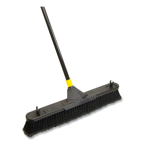 Bulldozer Smooth Surface Pushbroom With Scraper Block, 24 X 60, Powder Coated Handle, Tampico Bristles, Black/yellow - Image 1