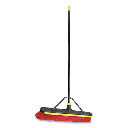 Bulldozer 2-in-1 Squeegee Pushbroom, 24 X 54, Pet Bristles, Finished Steel Handle, Black/red/yellow - Image 1