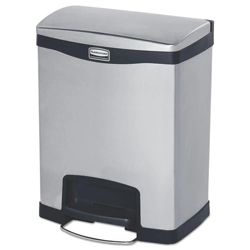Slim Jim Stainless Steel Step-on Container, Front Step Style, 8 Gal, Stainless Steel, Black - Image 1