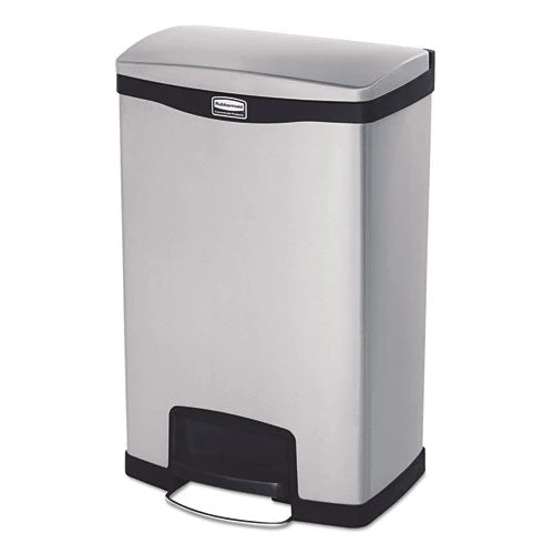 Slim Jim Stainless Steel Step-on Container, Front Step Style, 13 Gal, Stainless Steel, Black - Image 1