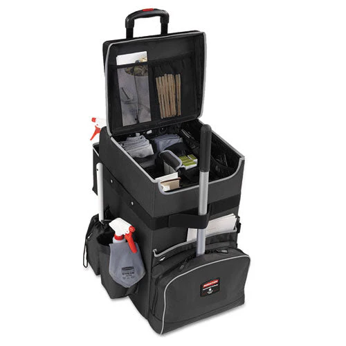 Executive Quick Clean Janitorial Cart, Synthetic Fabric, 16 Compartments, 14.25" X 16.5" X 25", Dark Gray - Image 1